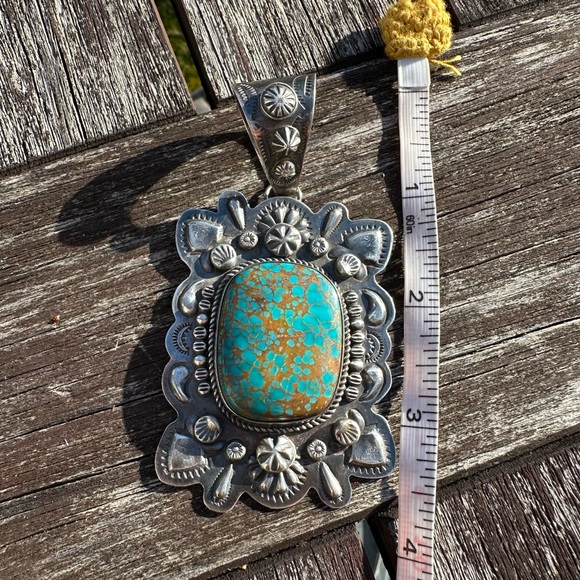 Dean Sandoval repousse silver and turquoise statement pendant - Picture 5 of 8